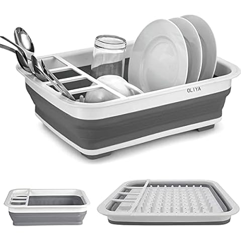 OLIYA Premium Collapsible Dish Drainer - Durable Folding Dish Draining Board - Space Saver for Travel, Small Kitchens, Caravans, Houseboats, Camping, Tents - Hygienic & Practical Dish Rack Drainer Cover