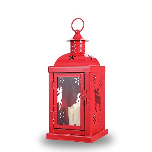 MEIGUI 12.4" Vintage Decorative Lantern, Candle Lantern, Outdoor Decorative Lantern, Hanging Lantern for Wedding Party Decoration - Elk Pattern Red