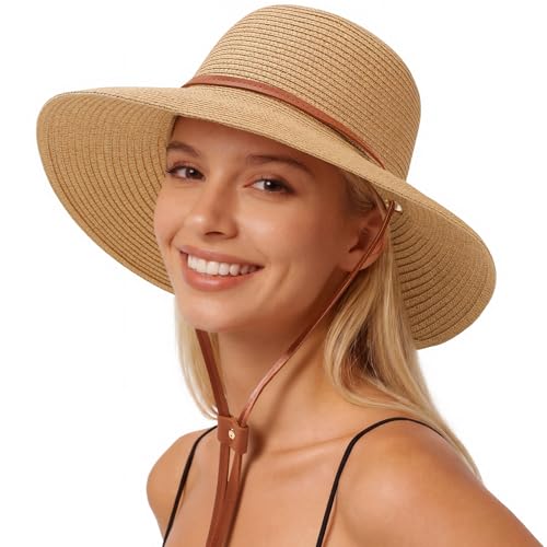 Image of Beach Hat for Women, Wide Brim Sun Straw Hats for Women, Sun Hat Womens UPF 50+ UV Protection, Floppy Foldable Summer Hats