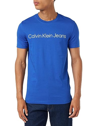 Calvin Klein Jeans Camiseta Delgada con Logotipo institucional S/S, Kettle Blue/Bright White, L para Hombre