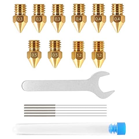 Creality Offizielles MK8 Extruder Düsen Kit mit 10 Stück 3D Druckerdüsen und 5 Stück Düsenreinigungsreinigern und 1 Stück Gabelschlüssel für Ender 3 Series/Ender 5 Series/CR-10 3D Drucker Cover