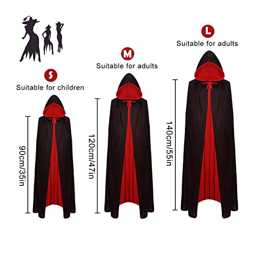 Pro-Noke Halloween Vampire Cloak with Cross Necklace Black and Red Reversible Hooded Witch Capes Adult Halloween Party Wizard Witch Vampires (Black w/t Red - Image 2
