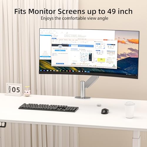 Image of Suptek Ultrawide Monitor Arm Mount for 17 to 49 Inch Heavy Duty Curved Screen,Holds 46.2 lbs,Adjustable Gas Spring Monitor Arm Desk Mount Stand,75 /100 Vesa Mount,Silver(MD71LS)