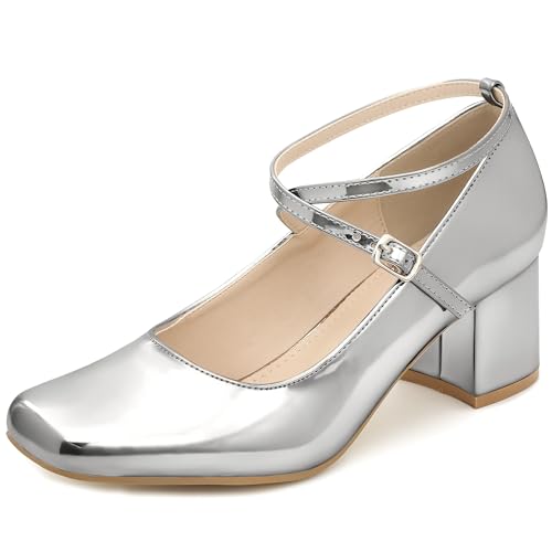 Perphy Mary Jane Square Toe Heels Block Heel Pumps for Women