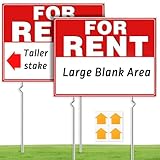Cyrico For Rent Sign with Metal Stakes, 17 x 13 Inch Double-Sided Corrugated Plastic For Rent Yard Signs with Arrow Stickers for Real Estate Outdoor House Business Apartment Car Rental, 2 Pack