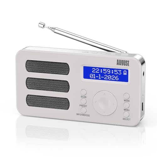 August MB225 - Radio Portable Rechargeable FM Dab RNT - Petite Radio Numérique Stéréo Portative...