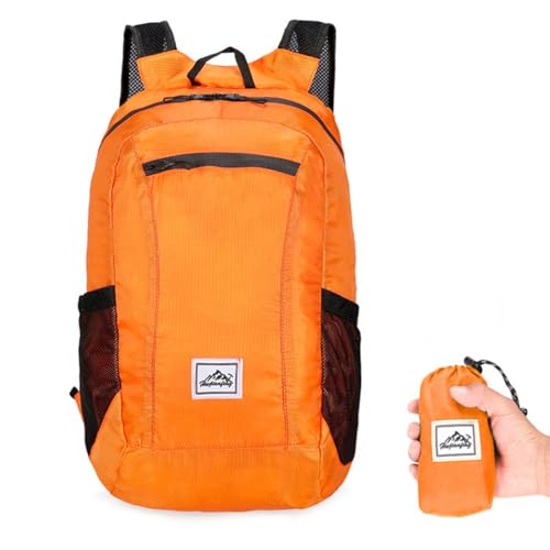 XAGMODSHN Mochila de senderismo ultraligera, plegable, a prueba de salpicaduras, mochila de viaje para acampar al aire libre, escalada, naranja, 12*7cm
