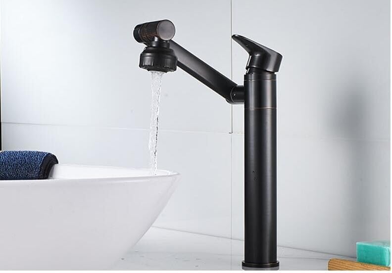 Robinet de lavabo anti-éclaboussures mitigeur salle de bain laiton grand espace noir