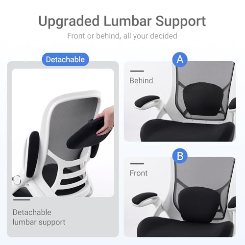 Image of HYLONE 400lbs Heavy Duty Office Chair, 5 inch Thickened Seat Ergonomic Desk Chair with Adjustable Armrests, Home Office Computer Chairs for Long Hours Mesh Executive Chair(White Base&Black)