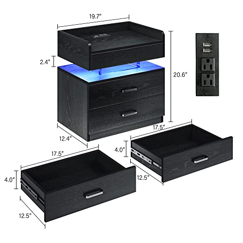 Tc-Homeny Led Nightstand With Voice-Activated Mode, End Table With Charging Station For Bedroom Furniture, Side Bed Table With 2 Drawers (Black) #TOP1