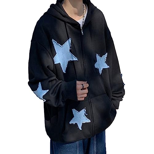 KOSUSANILL Women Y2k Star Graphic Zip Up Hoodie Long Sleeve Oversized Sweatshirt Jacket Vintage Aesthetic Streetwear3