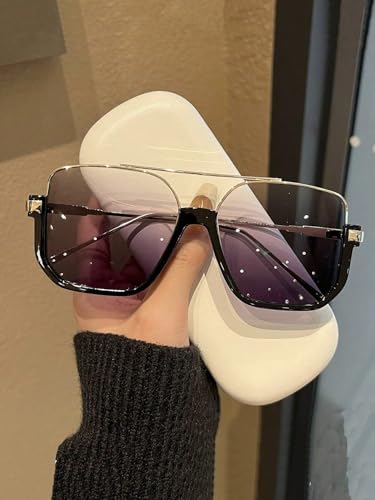 Image of GUVIVI Retro Oversized Aviator Sunglasses for Women Men Square Double Bridge Pilot Sun Glasses 70s Trendy Shades