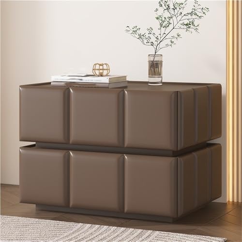 Mesita de Noche con 2 cajones, Sencilla, de Madera Maciza, con Mueble de Almacenamiento de Cuero de Microfibra, Ideal para Dormitorio y Sala de Estar (Gris Oscuro, 15.7 Pulgadas)