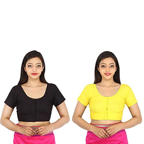 Image of Namita Women's Cotton Half Sleeve Blouse (U-COT-COM-2-BLACK-YELLOW-36 Black-Yellow 36)