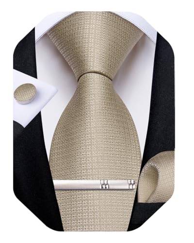 Image of DiBanGu Mens Silk Necktie Solid Color Tie and Pocket Square Cufflink Tie Clip Set Woven Plain Ties for Men Wedding Party