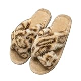 XYNM Hausschuhe Leoparden-Print-rutschpantoffeln-atmungsfreie Mit Offenem Fuß Einer Rutschfesten Weichen Sohle, Bequem Unisex Innen- Außenanlage-khaki-44-45