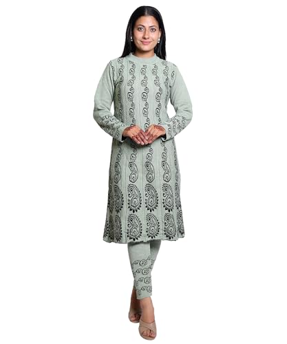 Image of Grand Line Women's Acrylic Woolen Winter Wear Warm Kurta with Palazzo Set