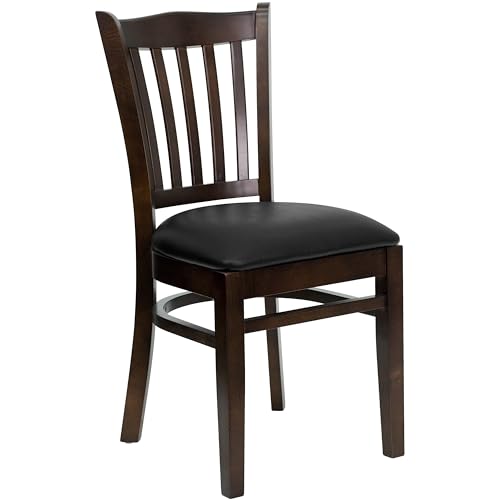 Flash Furniture GW08VRTWABKV Vertical-Slat-Back Wood Restaurant Chair, Walnut Finish w/Blac