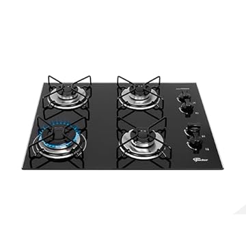 FISCHER COOKTOP À GÁS 4 BOCAS FIT LINE TREMPE ARAMADO MESA VIDRO PRETO BIVOLT 36350-102675
