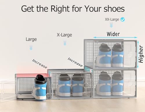 Image of Kuject XX-Large Shoe Storage Boxes Organizers Clear Plastic Stackable 12 Pack, Shoe Rack & Holder Substitute, Sneaker Containers, Shoe Storage Organizer Bins for Closet, Under Bed, Grey(No Fold Line)