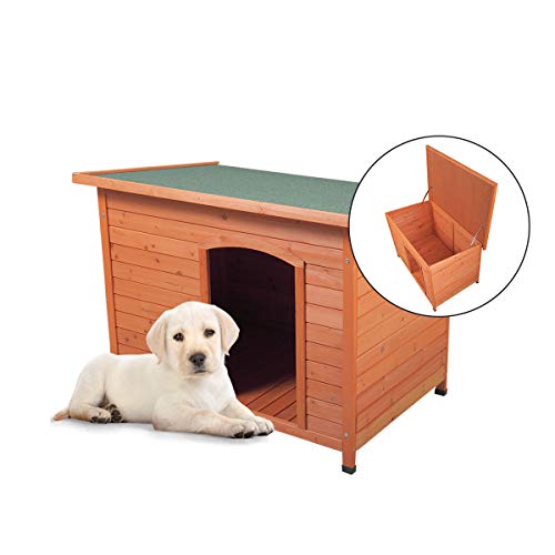 COZIWOW Small Outdoor Deluxe Slant-Roofed Wood Dog Pet House Shelter Kennel with Open