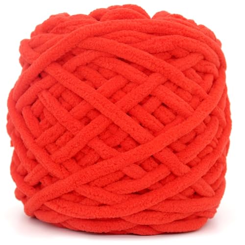 Image of Chunky Chenille Yarn for Crocheting,Red Fluffy Velvet Plush Yarn Thick Soft Chunky Chenille Yarn Baby Blanket Yarn for Crocheting Knitting Beginners 100g(Red)