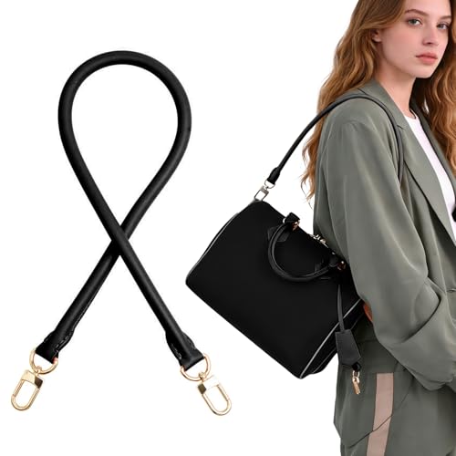 Image of Bag Genuine Vachetta Leather Shoulder Short Strap Replacement Fit for Graceful Damier or Speedy25 30 35(Black)