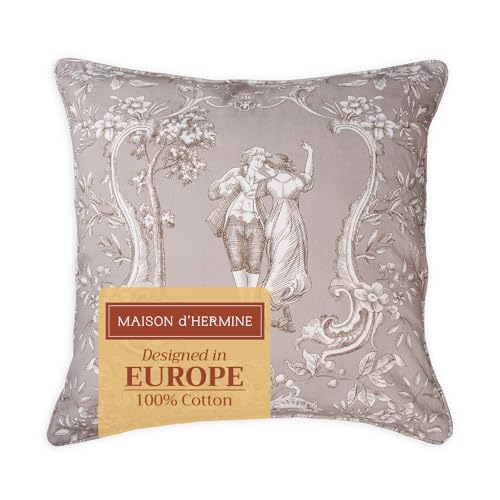 Maison d' Hermine Decorative Pillow Covers 18 x 18 Inch Square 100% Cotton Throw pillow Covers with invisible Zipper Cushion Case for Living Room Couch, Chair, Sofas, Bedroom, Home (Joli Jouy - B...