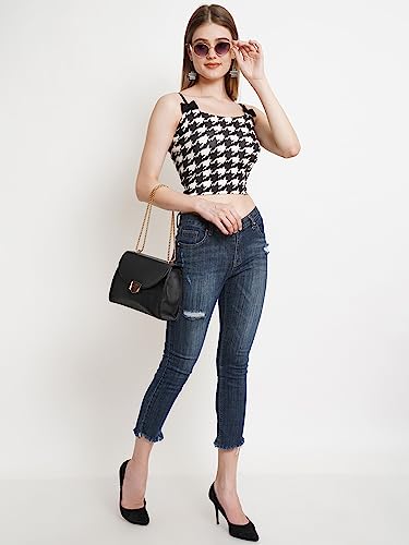 Image of POPWINGS Casual Printed Bow Strap Crop Top for Women || Sleeveless Summer Crop Tops for Women || Stylish Trendy Crop Tops for Women