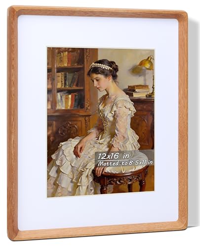 Image of 12x16 Picture Frame with Mat for 8.5x11, USA-Sourced Natural Teak Wood Handcrafted Rounded Corner with Plexiglass, Vertical or Horizontal Display Photo Document Gallery Wall Poster Frame