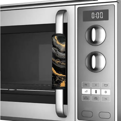 Image of Fridge Door Handle Covers Set of 6 Waterproof Antiskid Protector Decor Handles for Refrigerator, Microwave, Dishwasher, Kitchen Cabinet, Oven, Black Gold Marble Print
