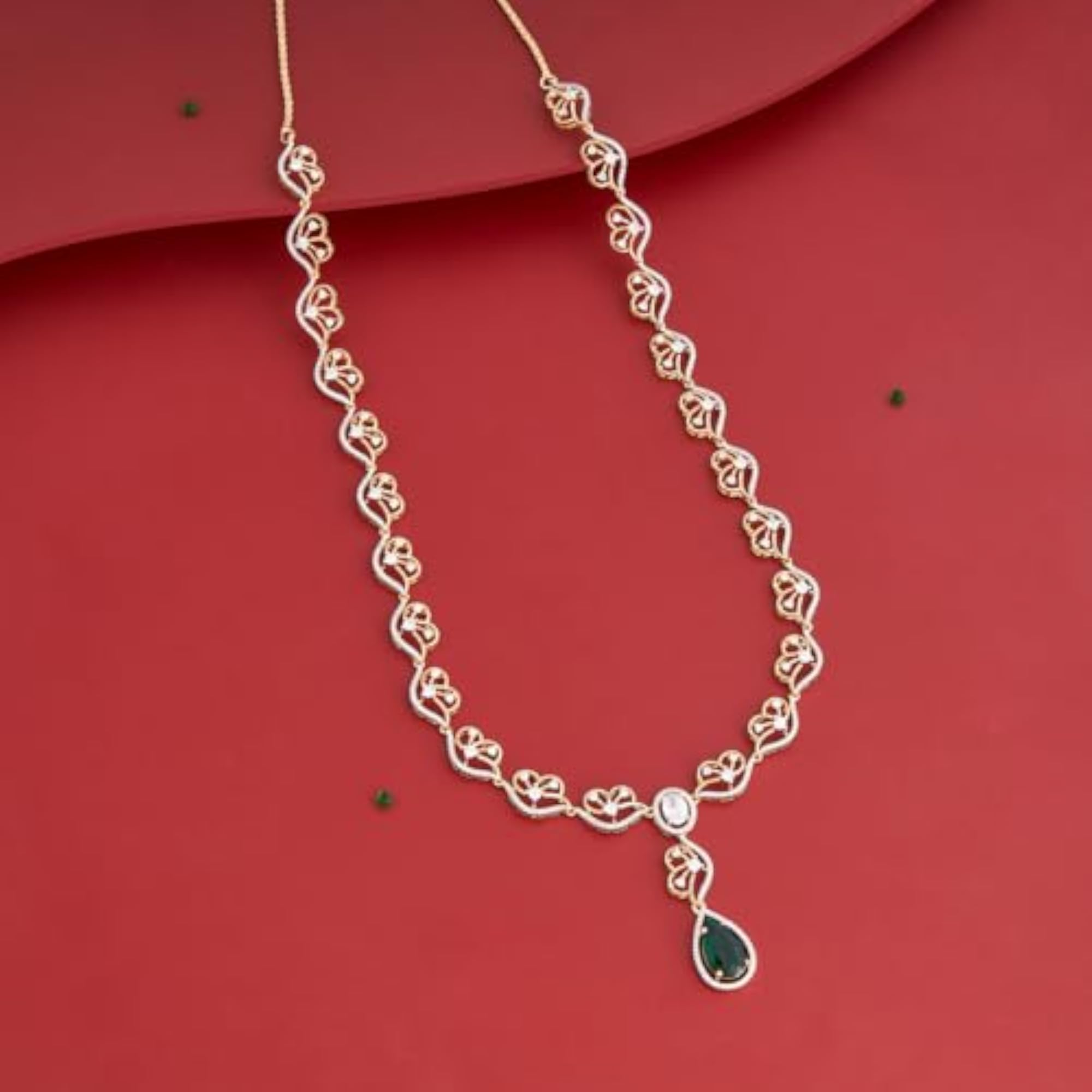 Women's Green Rodium-Gold Polished Copper Zircon Necklace
