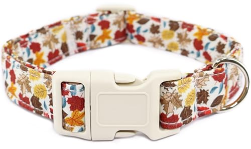 Dayume Fall Autumn Dog Collar White Maple Leaf Pet Collar with Quick Release Buckle Comfortable Adjustable Puppy Collar for Female Girl Boy Small Medium Large Dogs M