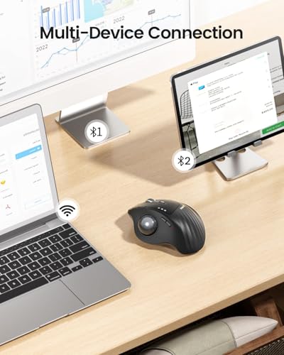 Image of ProtoArc Wireless Trackball Mouse, EM01 NL Ergonomic Bluetooth Rollerball Thumb Mouse Rechargeable Computer Laptop, Adjustable Angle & 3 Device Connection for PC, Mac, Windows-Grey Ball'25