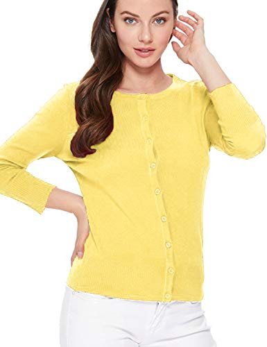 Image of Women's 3 /4 Sleeve Crew Neck Button Down Stretch Knit Cardigan Sweater (S-3XL)
