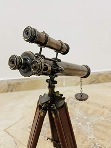 Telescopio náutico artesanal de latón 14" con trípode ajustable de madera miniatura 1