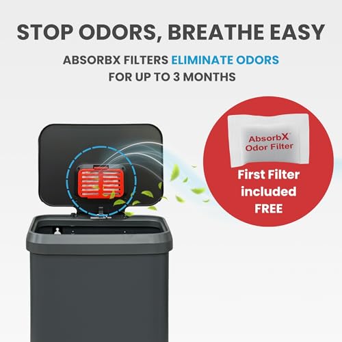 Image of iTouchless SoftStep 20 Gallon / 75 Liter Extra-Large Outdoor & Indoor Recycling Bin, Matte Gray Stainless Steel, Heavy-Duty Step Trash Can with Odor Filter, Dent-Proof Lid for Garage, Patio, Workshop