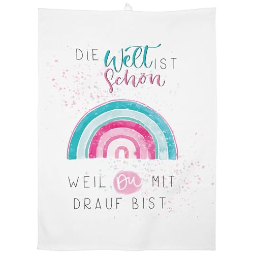 Gruss & CO Geschirrtuch Motiv Die Welt ist schön | Baumwolle, 60 cm x 45 cm, Farbiger Motivdruck | Geschenk, Küche, Kochen, Grillen | 47093