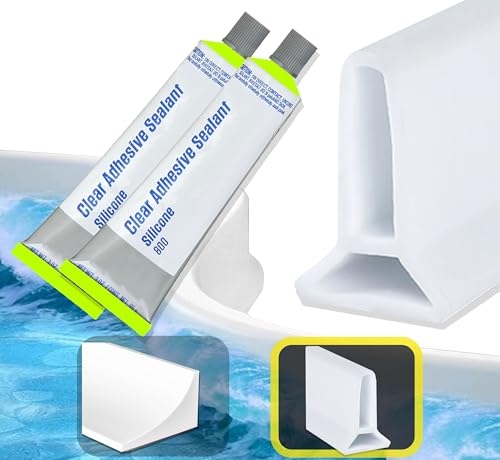 Barrera de Agua Ducha [1-2 Metros] + Sellador Impermeable - Perfil Silicona Anti Inundaciones Flexible y Autoadhesivo - Junta Mampara Ducha - Goma Borde Plato de Ducha - Vierteaguas Mampara - 2 Metro