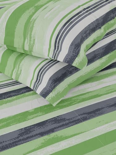 Image of KOPA Extra Smooth Cotton Double Bedsheet with 2 Pillow Covers -3pc Set (Lopez) | Extra Smooth Cotton | 1 Double Bedsheet with 2 King Size Pillow Covers Stripe-Lime /Green