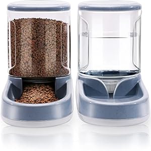Automatisches Futter- und Wasserspender für Hunde, Katzen, Futterspender und Wasserspender, 3,8 l, 2-in-1 Katzenfutter, Wasserspender für kleine, mittelgroße und große Haustiere (Gray)