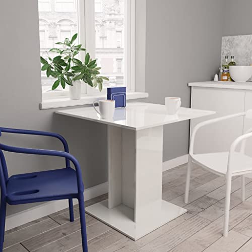 Modern Gloss White Dining Table Set for Living Room and Kitchen Small Coffee Table and Side Table Included 80x80x75 cm Chipboard Construction Sleek and Stylish Dinner Table Option