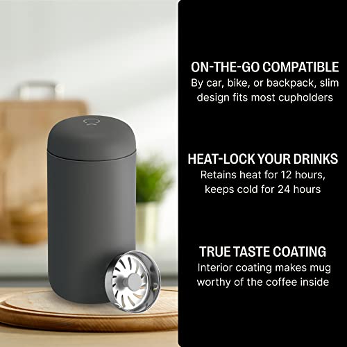 Fellow 12 Oz Carter Move Travel Mug - Vacuum-Insulated Stainless Steel Travel Coffee Mug - Coffee Tumbler With Ceramic Interior And Splash Guard - Slate Grey #TOP2