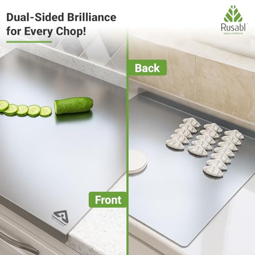 Image of Rusabl L-Shaped Steel Chopping Board for Kitchen, L-Shape, 36 x 28 x 0.1 cm | BIS Certified, 304 Food-Grade, Anti-Rust, Cutting Veggies, Kneading Dough