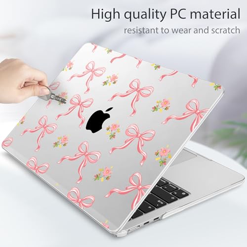 Image of Tuiklol for MacBook Air 13 inch Case M5 2026 M4 2025 M3 2024 M2 2022 Release Model A3449 A3240 A3113 A2681,Plastic Hard Shell Cover for MacBook Air 13.6 with Touch ID, Pink Bow Floral