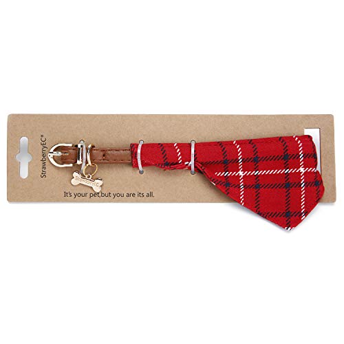 Puppy Collars For Small Dogs - Strawberryec Adjustable Puppy Id Buckle Collar Leather. Cute Plaid Red Bandana Dog Collar (Bandana-Red) #TOP2