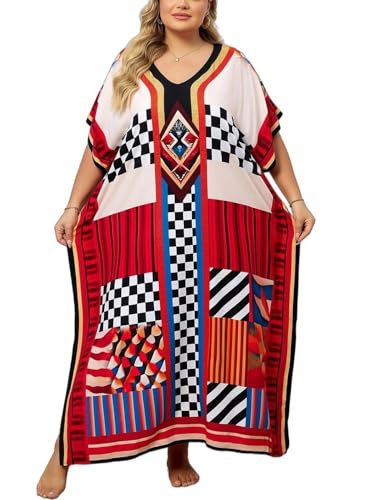 Image of KECVOT Kaftan Dresses for Women V-Neck Print Swimsuit Cover Up Plus Size Beach Caftan Lounge Dress