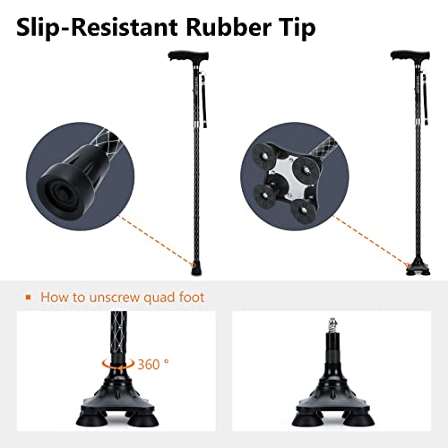 Kakiclay Folding Walking Cane With Led Light For Men & Women, Foldable Adjustable Lightweight Aluminum Walking Stick Balancing Mobility Aid Cane #TOP4