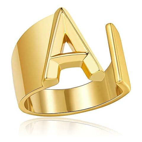 Sora Tuki A Initial Ring Gold Letter Ring Gold Initial Rings for Women Chunky Gold Rings for Women Adjustable Rings Initial Jewelry Cover