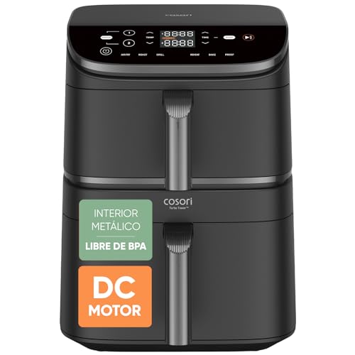 Cosori Air Fryer Turbo Tower Grande 10,8 Litros, Freidora de Aire con Doble Cesta Vertical para Ahorrar Espacio, Airfryer de Turbo Blaze, Multifunción 6 en 1, Recetas en App, Fácil de Limpiar, 2630W